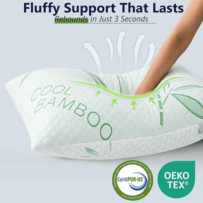 Shredded Memory Foam Pillow, Cooling Pillow King Size 1 Pack Adjustable Firm - Image 4