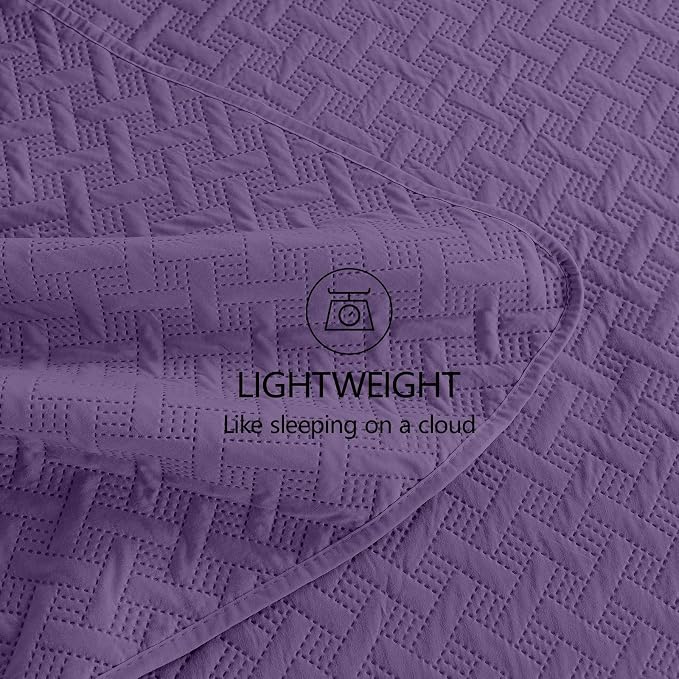 FLYMME Quilts Queen Size, Lightweight Purple Bedspreads, Basket Weave Pattern - Image 7