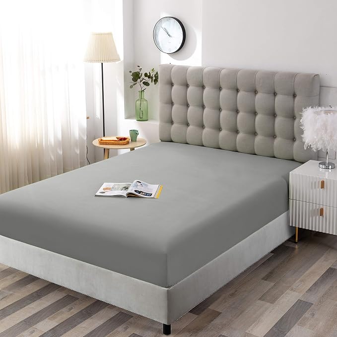 Sfoothome Queen Grey Fitted Sheet Only, Wrinkle Free - Image 2