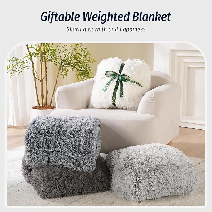 Wemore Shaggy Long Fur Faux Fur Weighted Blanket, Cozy and Plush Sherpa Long - Image 4