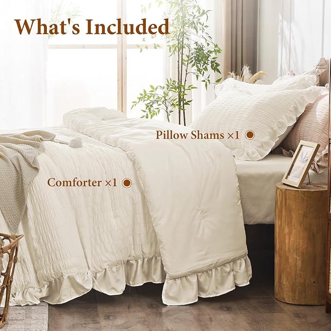 JOLLYVOGUE Ivory Twin Size Comforter Set, 2 Pieces Seersucker Lightweight - Image 7