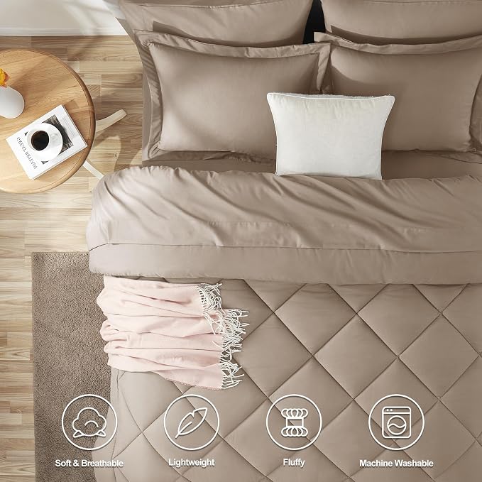 CozyLux King Size Comforter Set Khaki - Image 2