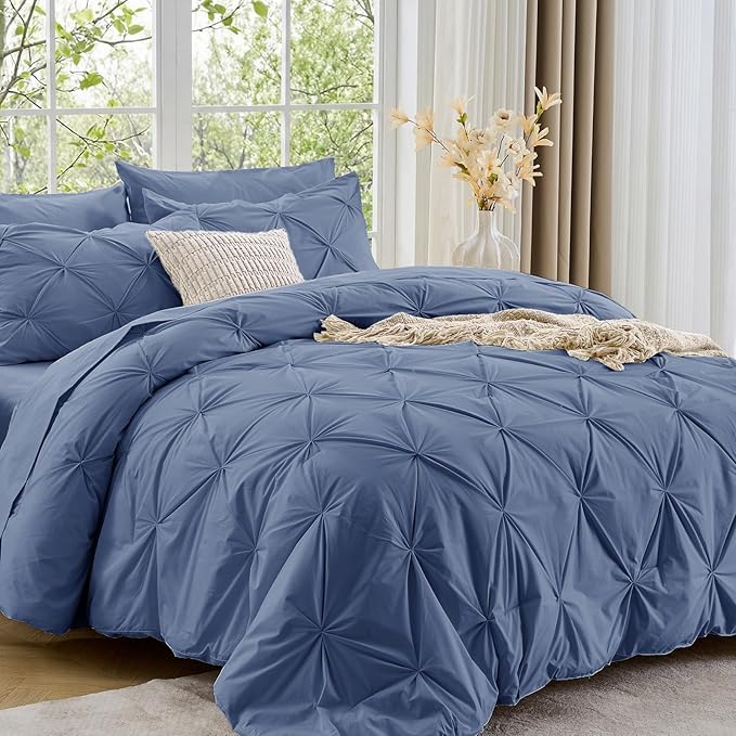 Sasttie Queen Comforter Set, 7-Piece Bed in a Bag, Pintuck Bedding Sets by SASTTIE