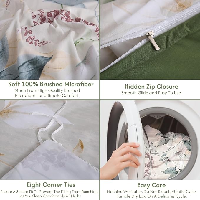 LONAVA King Botaincal 3 Pcs Duvet Cover Set, Breathable Soft Microfiber Forest - Image 7