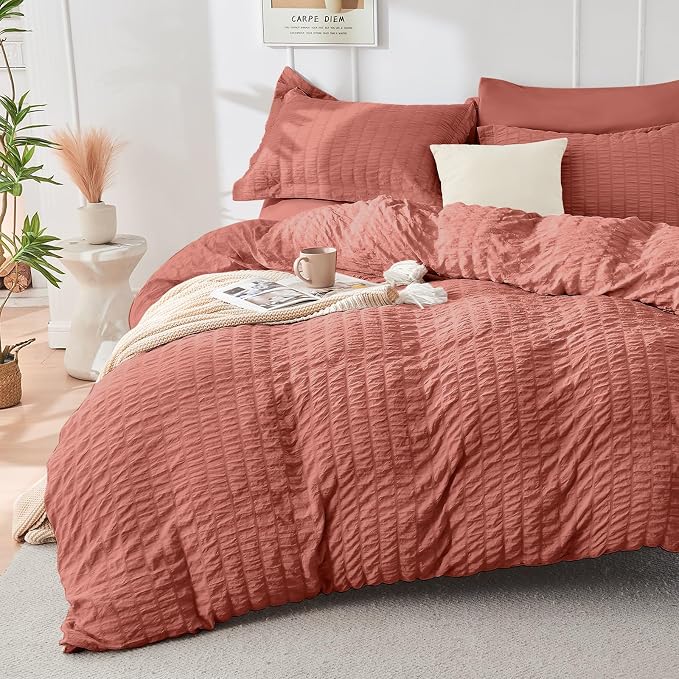 HYMOKEGE Coral Twin Comforter Set Seersucker 5 Pieces, All Season Luxury Bed in - Image 2