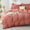 HYMOKEGE Coral Red Duvet Cover Full Size, Ultra Soft 3-Piece Seersucker Duvet by HYMOKEGE