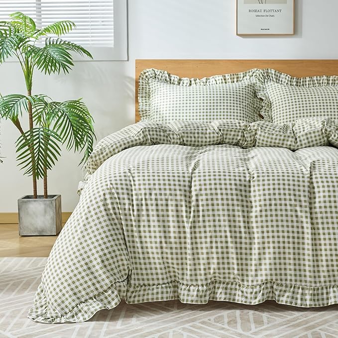 Gingham Duvet Cover King Size, 3 Pieces Soft Breathable Microfiber Plaid by Kisswish