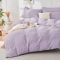 HYMOKEGE Lavender Duvet Cover Queen Size, Ultra Soft 3-Piece Seersucker Duvet by HYMOKEGE