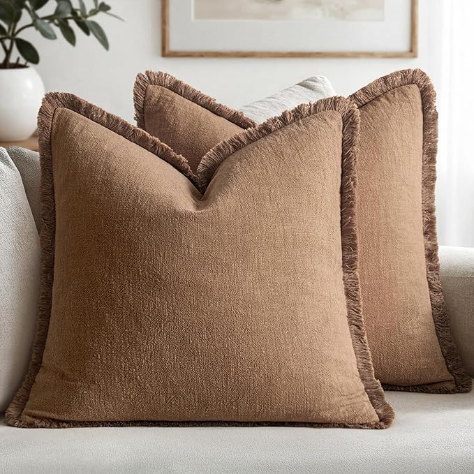 MIULEE Decorative Throw Pillow Covers Neutral Linen Fringe Throw Pillows Set of by MIULEE