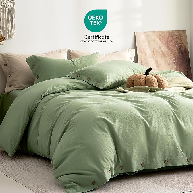 JELLYMONI 100% Washed Cotton Duvet Cover King – Soft, Breathable Linen-Look - Image 2