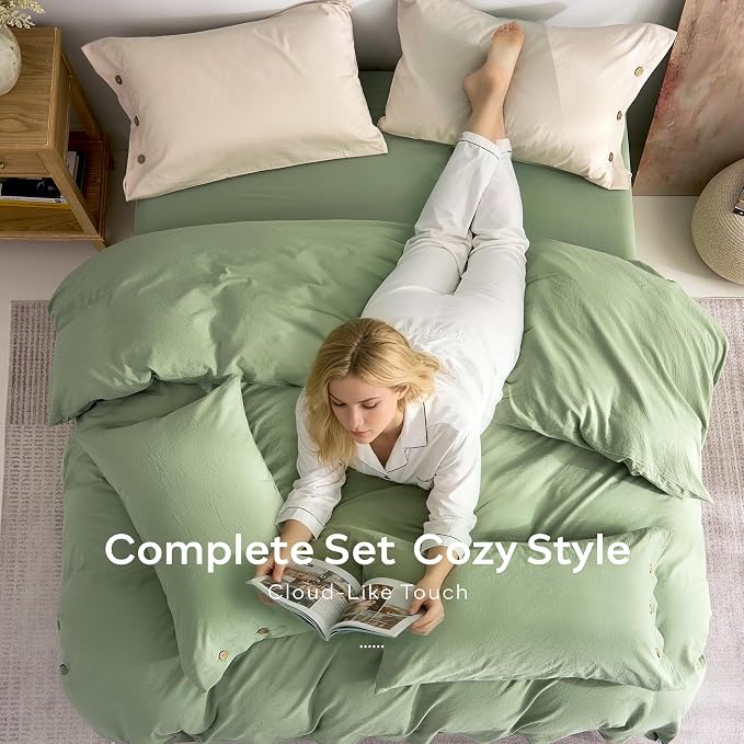 JELLYMONI 100% Washed Cotton Duvet Cover Twin – Soft, Breathable Linen-Look - Image 8