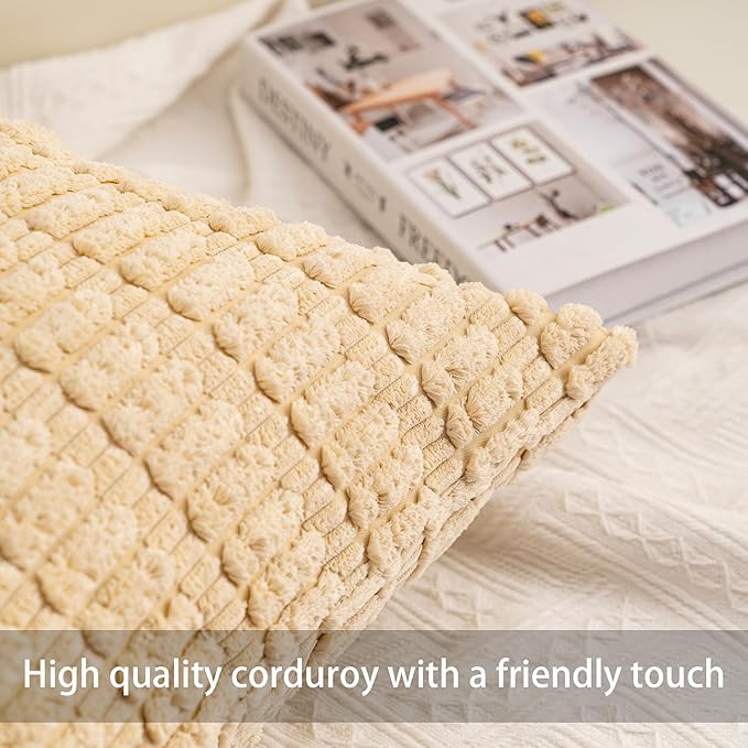 Aegero Pack of 2 Corduroy Decorative Throw Pillow Covers 20x20 InchSoft Boho - Image 3