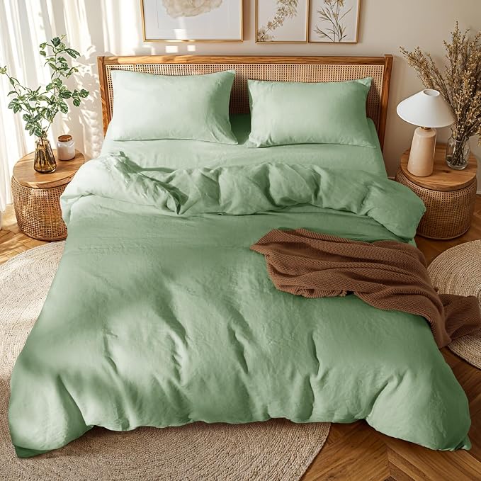 LBRO2M 100% France Linen Duvet Cover Set King Size 3 Pcs Natural Flax Comforter - Image 2