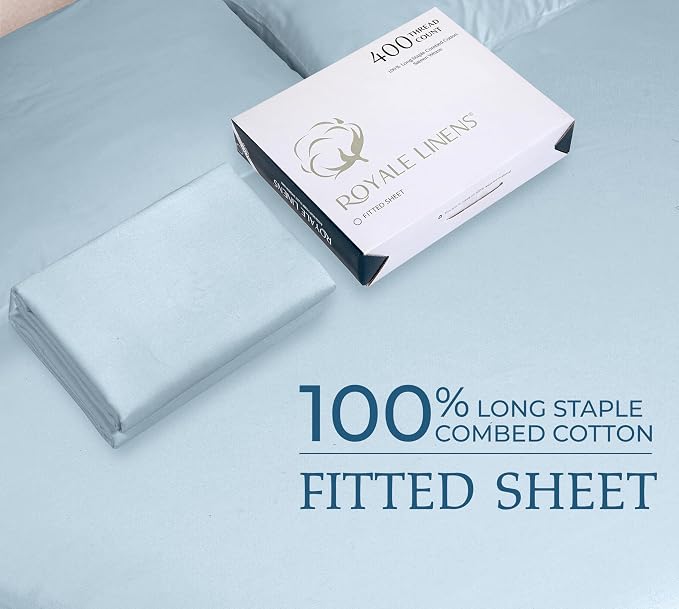 Royale Linen 400 Thread Count 100% American Grown Cotton Fitted Sheet Twin Size - Image 9