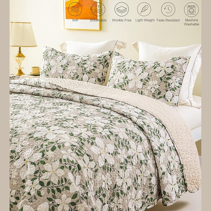 Whale Flotilla Reversible Printed Quilt King Size, Extra Soft Boho Floral Leaf - Image 3