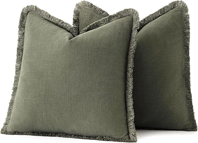 MIULEE Decorative Throw Pillow Covers Neutral Linen Fringe Throw Pillows Euro - Image 6