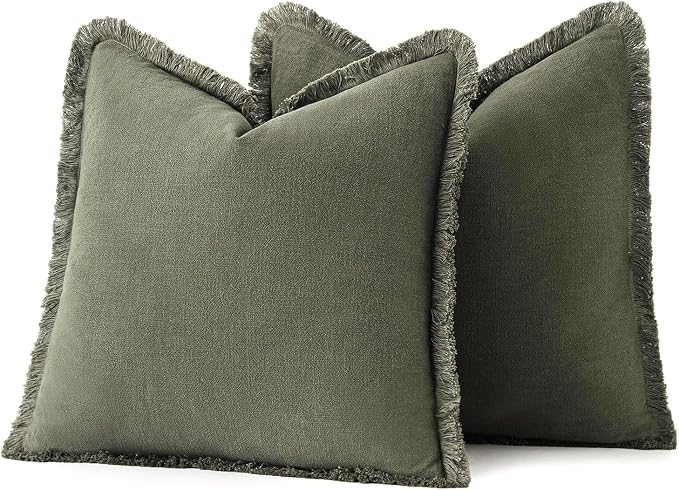 MIULEE Decorative Throw Pillow Covers Neutral Linen Fringe Throw Pillows Euro - Image 6