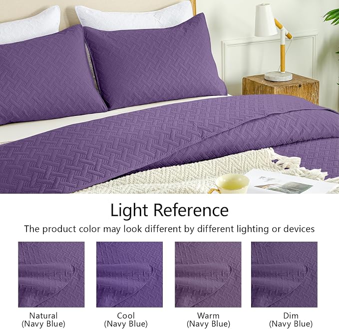 FLYMME Quilts Queen Size, Lightweight Purple Bedspreads, Basket Weave Pattern - Image 5