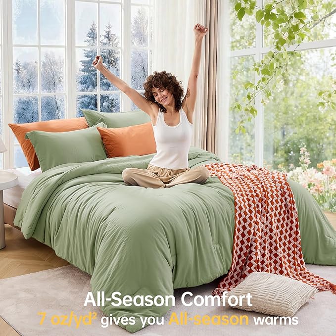 MUXHOMO Green Full Comforter Sets, All Season Ultra Soft Down Alternative - Image 4