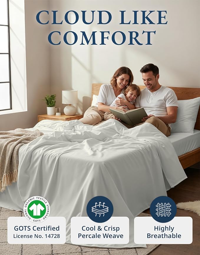LANE LINEN 100% Organic Cotton King Bed Set, 4-Piece Cotton Bed Sheets - Image 2
