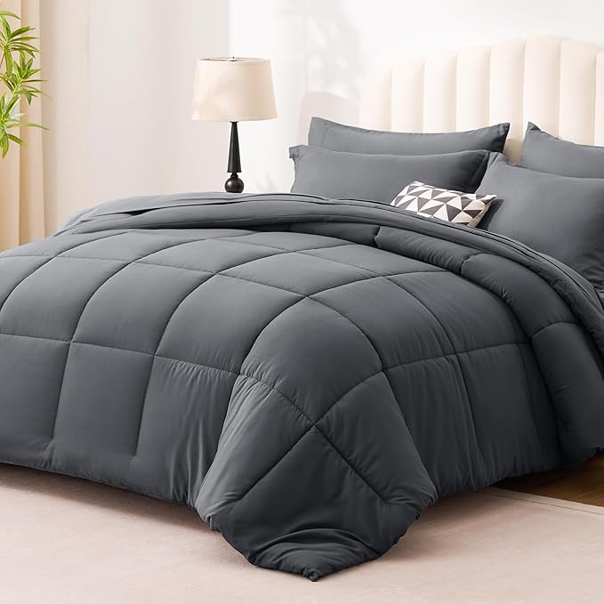 Love's cabin Queen Comforter Set Soot Grey, 7 Pieces Queen Bed in a Bag - Image 2