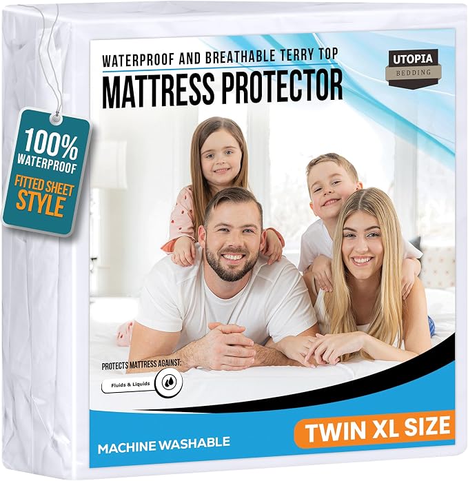 Twin XL Size Mattress Protector Waterproof, Premium 200 GSM Terry Mattress Cover by UTOPIABEDDING
