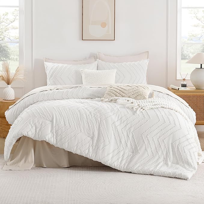Andency White Comforter Full Size, Boho Soft Fluffy Warm Lightweight Bedding - Image 2