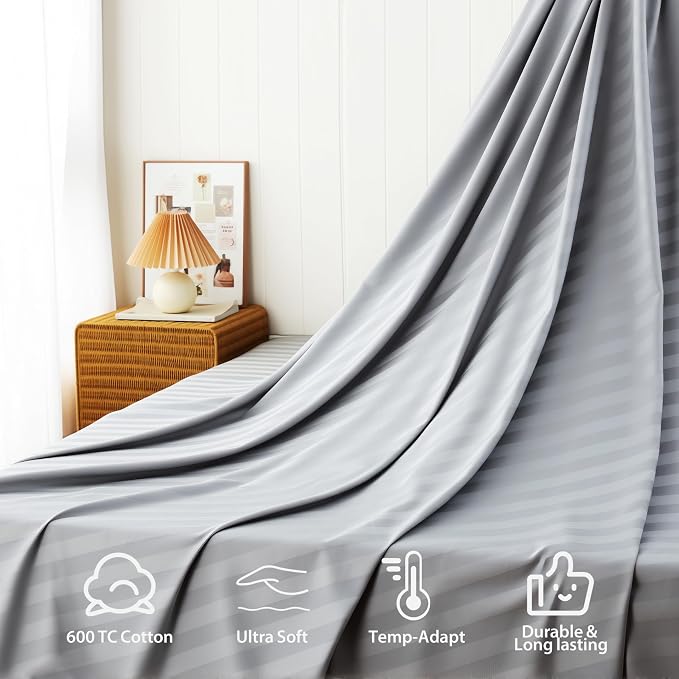 Cotton Flat Sheets Only, 600 TC 100% Cotton Flat Sheet Top Sheet Only, Cal King - Image 2
