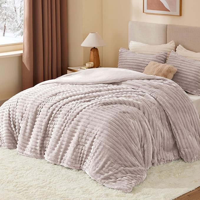 BEDELITE Fleece Queen Comforter Set -Super Soft & Warm Fluffy Lotus Pink Bedding - Image 2