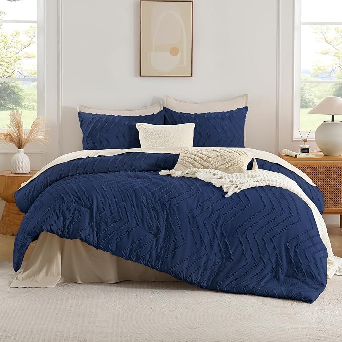Andency Navy Blue Comforter Set King Size, Boho Soft Warm Tufted Bedding - Image 2