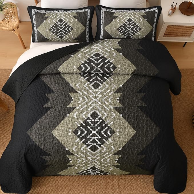 Dintszyayue Black Boho Quilt Set Queen, Aztec Western Quilt Bedspread Set - Image 3