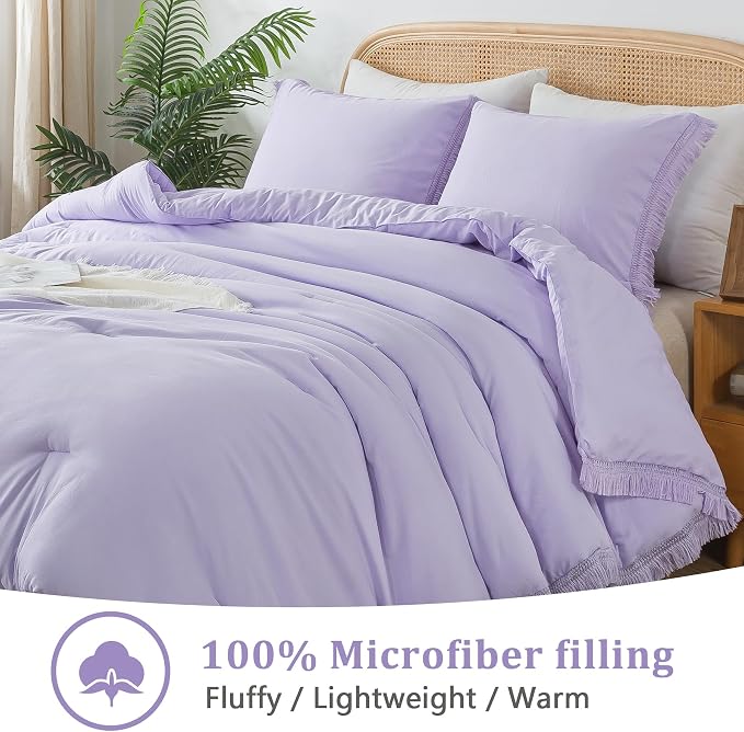 Andency Comforter King Size Bed Set Lavender, All Season Soft Tassel Bed Set - Image 5