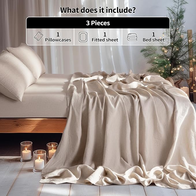 LBRO2M 100% Pure Linen Sheet Set Deep Pocket Up to 16" Bed Sheets Sets - Image 2