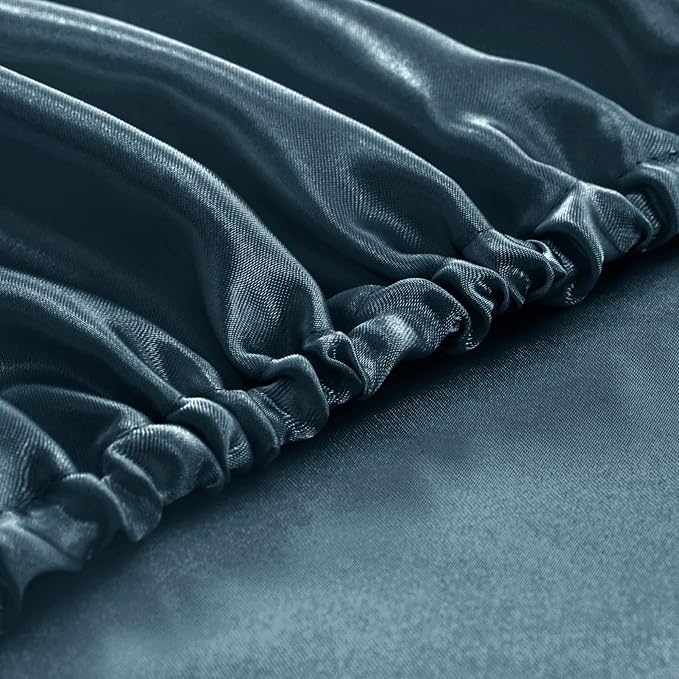 Homiest Deep Sea Blue Satin Fitted Sheet Queen Size, Deep Pocket, Luxury & - Image 5