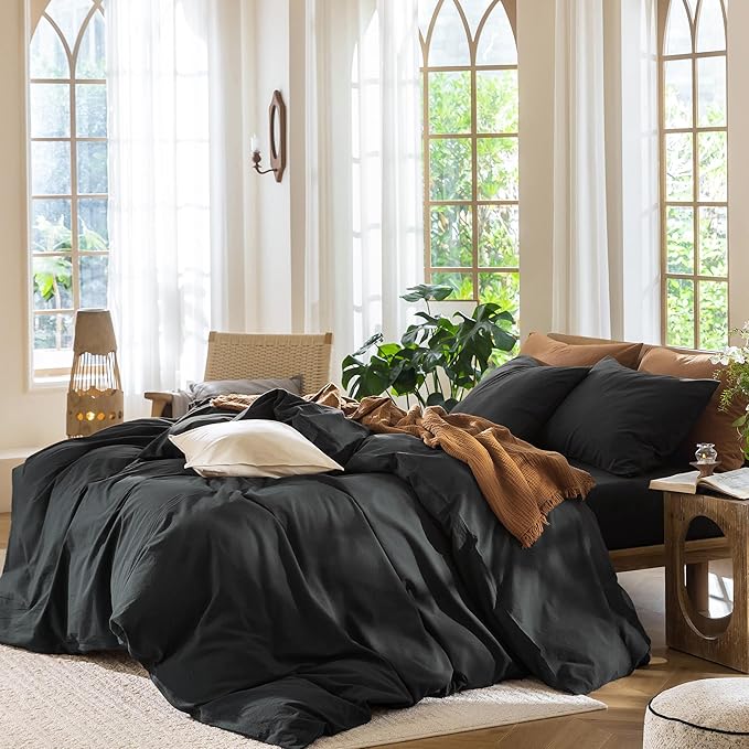 MooMee Bedding Duvet Cover Set 100% Washed Cotton Linen Like Textured - Image 3