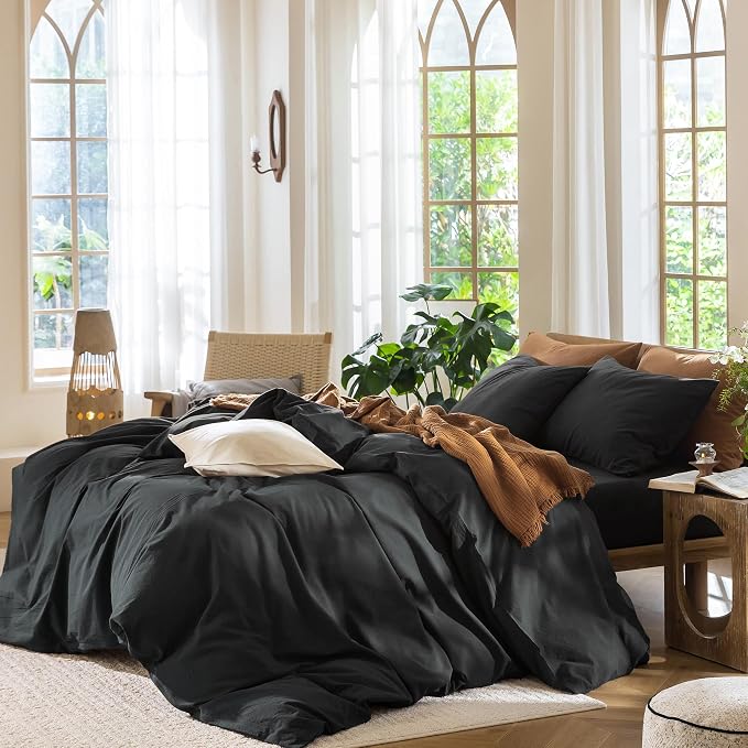 MooMee Bedding Duvet Cover Set 100% Washed Cotton Linen Like Textured - Image 3