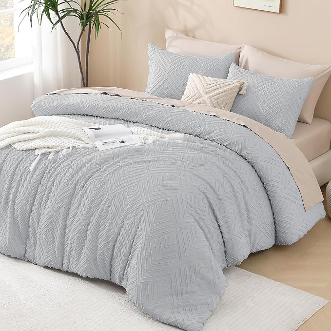 Andency Light Grey Boho Queen Comforter Set, Lightweight Fluffy Bedding - Image 6
