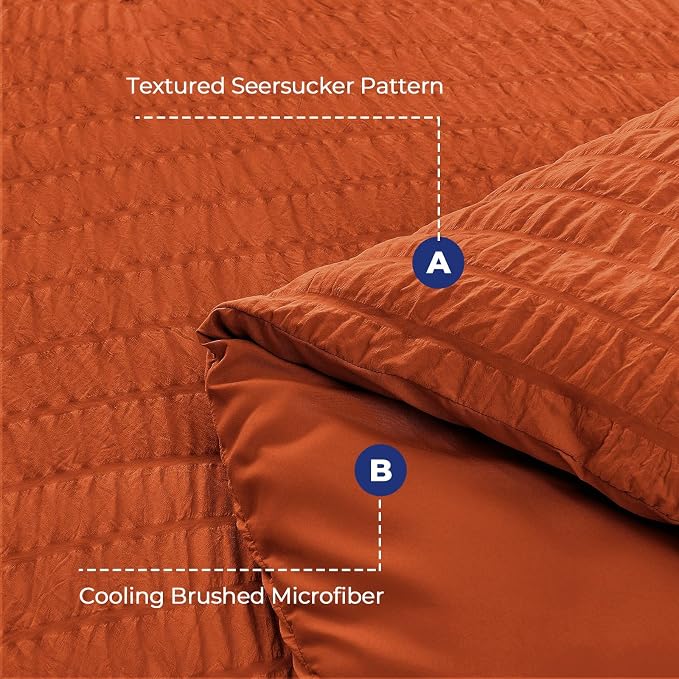 HYMOKEGE Burnt Orange Twin XL Comforter Set Seersucker 5 Pieces, All Season - Image 4