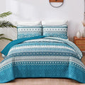 WONGS BEDDING Boho Queen Quilt Set, Teal and Blue Bohemian Quilt Bedding Set by WONGSBEDDING