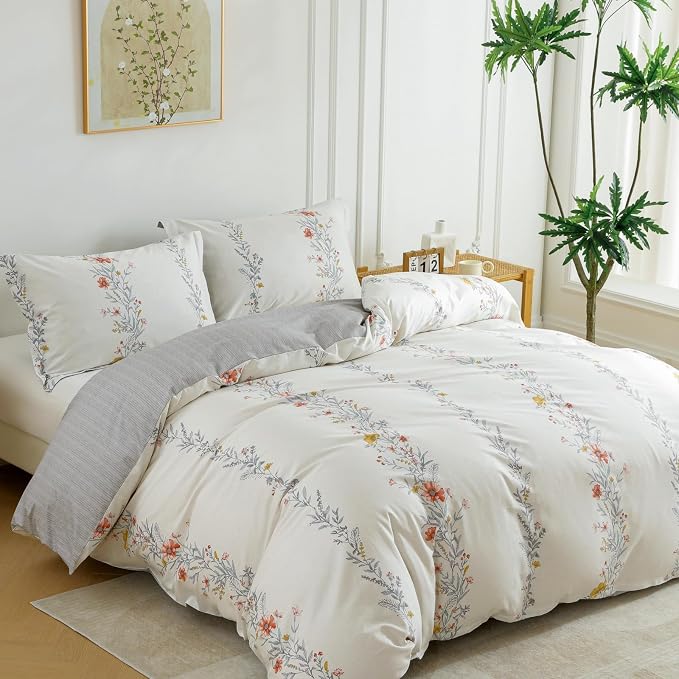 OAITE Duvet Cover Set King Size Floral Pattern Ultra Soft 100% Cotton Duvet - Image 5