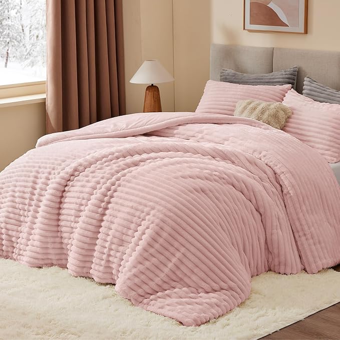 BEDELITE Fleece King Comforter Set -Super Soft & Warm Fluffy Pink Bedding - Image 2