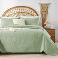 WURUIBO Sage Green Quilt Set Twin Size, Embossing Microfiber Bedspreads by WURUIBO