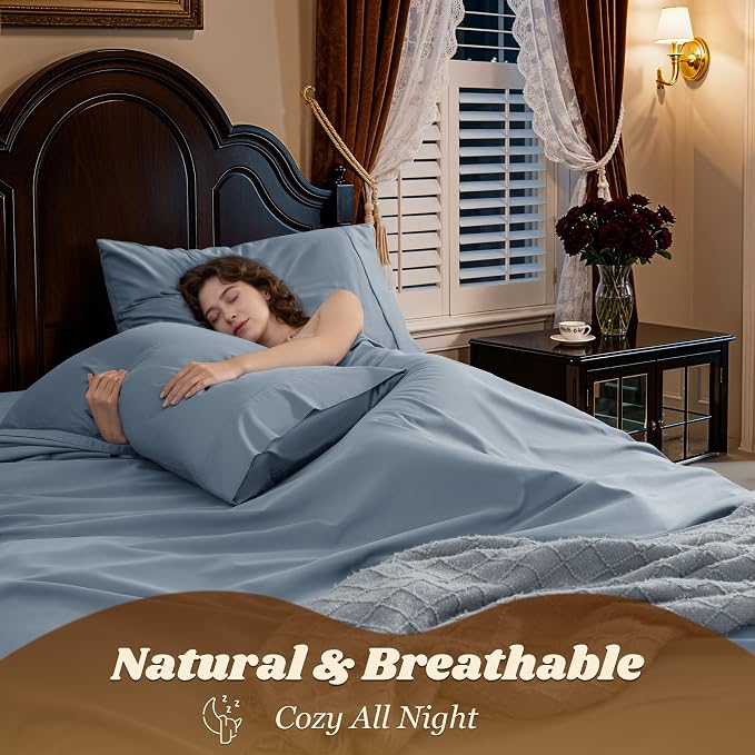 LBRO2M 100% Cotton Sheets Set Deep Pocket 19", 1000 Thread Count California - Image 5
