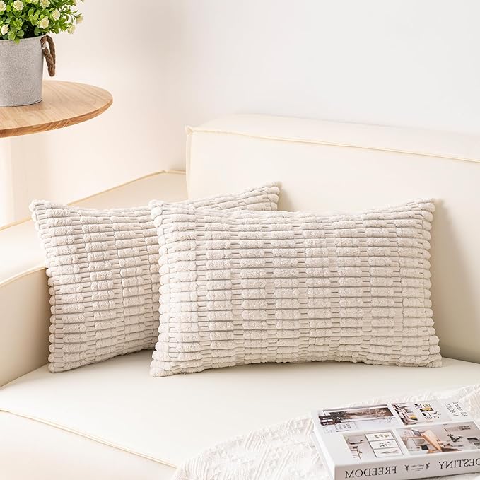Aegero Pack of 2 Corduroy Decorative Throw Pillow Covers 12x20 InchSoft Boho by Unknown