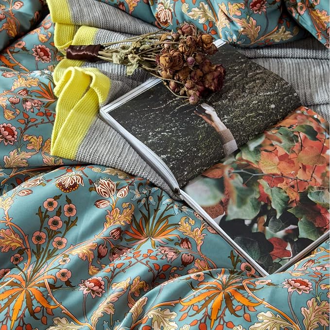 mixinni 3 Pieces Flower Duvet Cover Set 100% Natural Cotton Full Size Bedding - Image 5