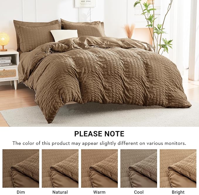 HYMOKEGE Brown Queen Comforter Set Seersucker 7 Pieces, All Season Luxury Bed - Image 6