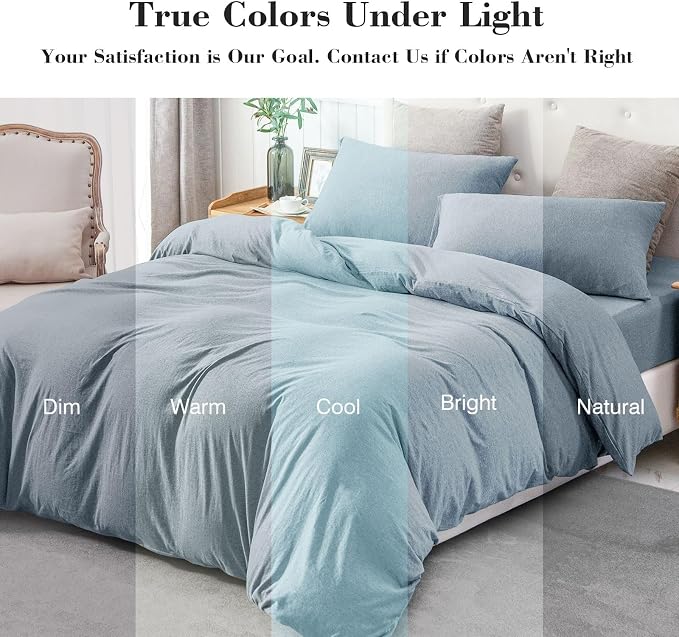PURE ERA Jersey Knit Duvet Cover Set 100% T-Shirt Cotton Super Soft Comfy 3pc - Image 5