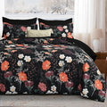 Yiran Black Red Floral Comforter Set Queen Size, 7 Piece Winter Comforter by Yiran