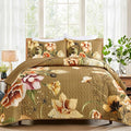 Drucon Brown Floral Quilt Set Queen Size 3 Pieces Brown Botanical Flower Quilt by DRUCON