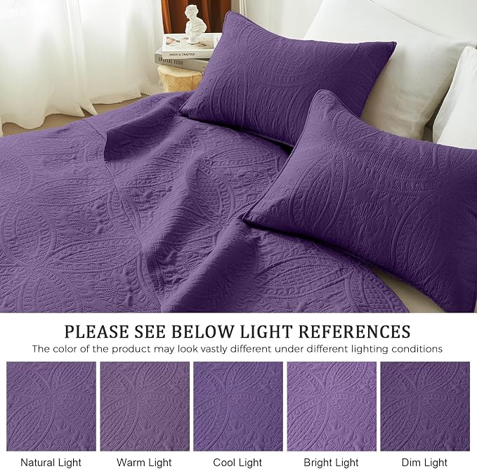 akkialla Purple King/Cal King Quilt Set, Ultrasonic Lightweight Bedspread - Image 5